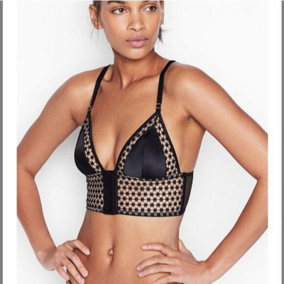 NWT Victoria's Secret Starburst Satin/Mesh Criss-Cross Back Long Line Bra - Picture 1 of 6